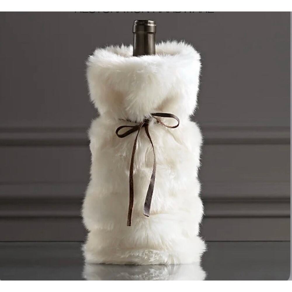 NEW Restoration Hardware Faux Fur Wine Bottle Cover Gift Holiday - Picture 2 of 6